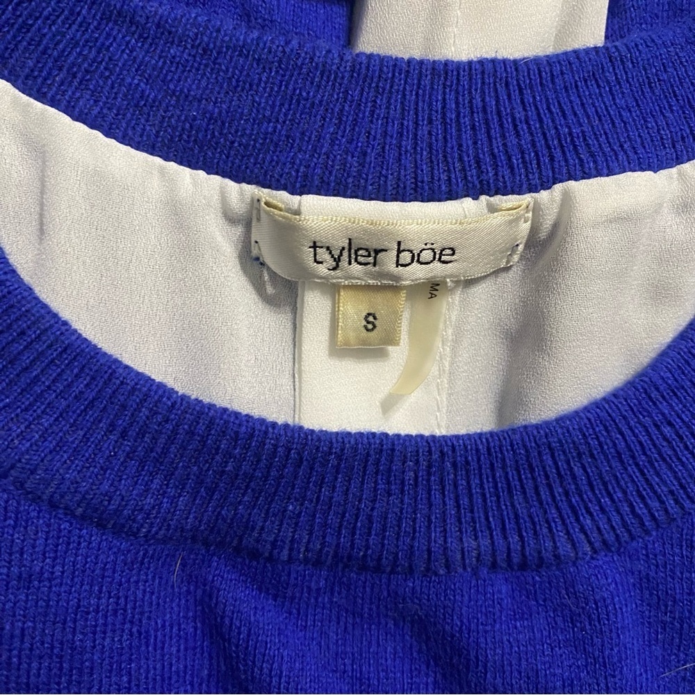 Tyler Boe Blue Shirttail Open Back Cotton Cashmere Sweater - Picture 4 of 5